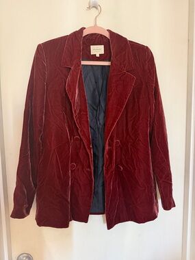 Sezane Women's Velvet Double-Breasted Blazer Jacket - Burgundy